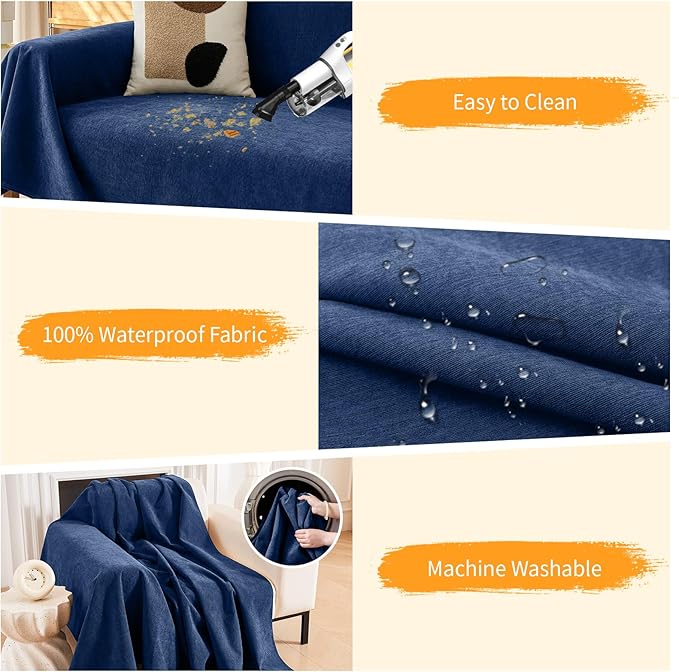 Deep Dream Cat-Scratch Resistant Couch Cover, Waterproof Sofa Cover for 3 Cushion Couch Washable, Pet Friendly Couch Protectors Anti Slip Thickened Love Seat Slipcovers for Dogs Pets,71" x 134",Blue - Image 4