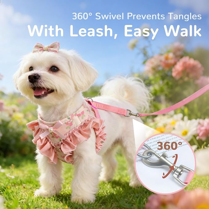 ABRRLO Small Dog Harness and Leash Set Soft Breathable Mesh No Pull Puppy Harness with Bowknot Adjustable Cute Pink Dog Vest Harnesses for Small Dogs Cats Girl Pet Harness for Walking Outdoor(Pink,M) - Image 2