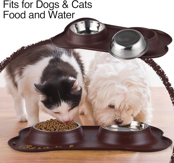 Dog Bowls 2 Stainless Steel Bowl for Pet Water and Food Feeder with Non Spill Skid Resistant Silicone Mat for Pets Puppy Small Medium Cats Dogs - Image 6