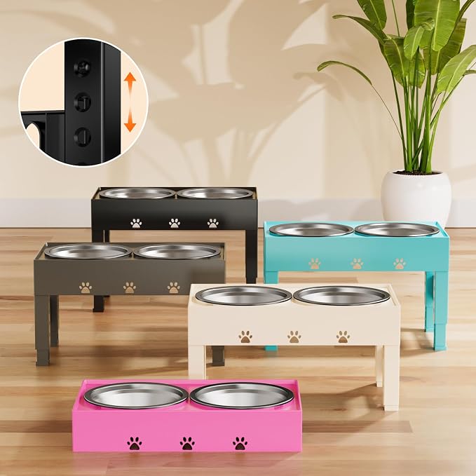 LAKIPETN Elevated Dog Bowls with Mat, Raised Dog Food Bowl Stand with 2 Stainless Steel Bowls, 5 Height Adjustable (3.1", 9", 10", 11", 12") Non-Slip Feeder Set for Medium and Large Dogs – Apricot - Image 6