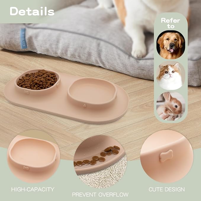 Dog Food Bowls Pet Bowls & Dog Water Bowls with No-Spill and Non-Skid, Feeder Bowls with Dog Bowl Mat for Small Medium Large Size Dogs Cats Puppy Pets, Dog Dishes (Khaki) - Image 4