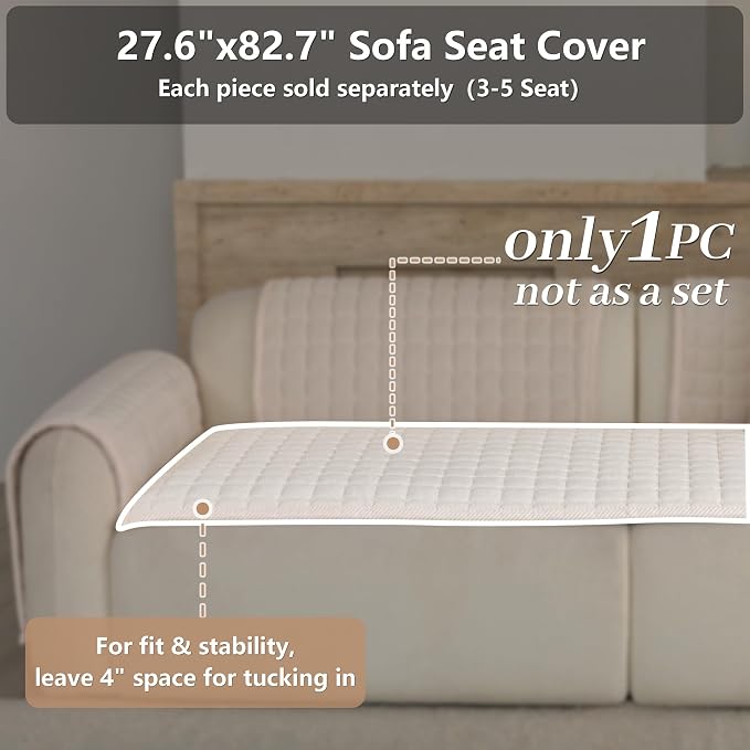 Velvet Washable Couch Cover for Dog,L Shape Sofa Cover for Pets. | 27.6"x82.7",White,Sectional Couch Cover,Soft Velvet,Non-Slip,Furniture Protector,quilted - Image 2