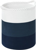 Laundry Hamper for Organizing, 52L Large Laundry Baskets, Cotton Rope Woven Blanket Basket, Collapsible Laundry Hamper for Living Room, Nursery, 15"×18", Dark Blue by Degeyoyo