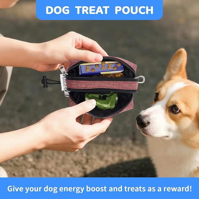 Dog Poop Bag Holder with Treat Pouch, 2 Zipper Pockets & Leash Clip | Waste Bag Dispenser with 1 Roll Poop Bags, Quick Access Treat Storage, Hands-Free Design for Dog Walking, Training & Travel - Image 6
