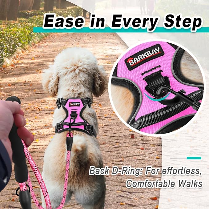 BARKBAY Dog Harness for Small Sized Dog No Pull 2 Leash Clips Dog Vest | Control Handle,Comfort,Heavy Duty,Adjustable Reflective,Perfect for Outdoor Training, Walking,Hiking(XS,Pink) - Image 3