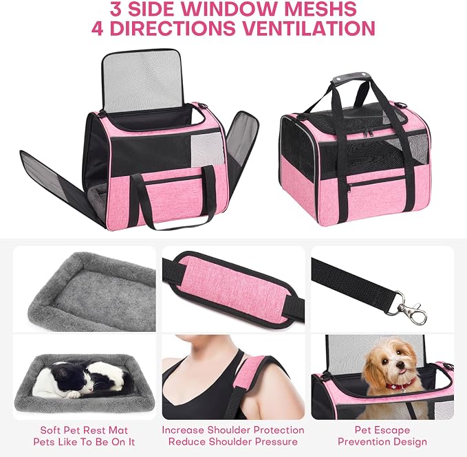 JUNGYOUN Premium ​Cat Carrier - ​Pet Carrier for Cat & Small Dogs up to 15lbs - ​Airline Approved Travel Dog Carrier with Anti-Escape Zippers, Collapsible Travel Bowl & Padded Strap - Image 4