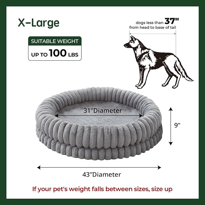 BALANCE Luxury Donut Dog Bed, 43 Inches Round Dog Beds Large Sized Dogs Washable, Orthopedic Calming Dogs Bed for Pets with Anti-Slip Bottom, Gray - Image 5
