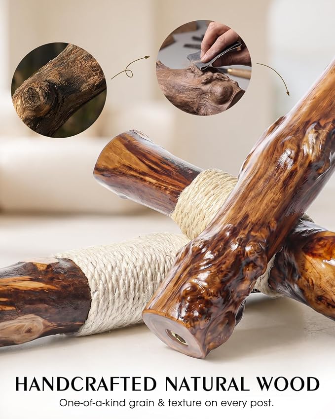 Real Branch Cat Tree, Natural Wood Cat Tower for Indoor Cats | Real Tree Branches no Processed Wood, 44 lbs Capacity, Premium Faux Fur Perches, 23.6" Anti-Tip Base, 30-Min Assembly - Image 5