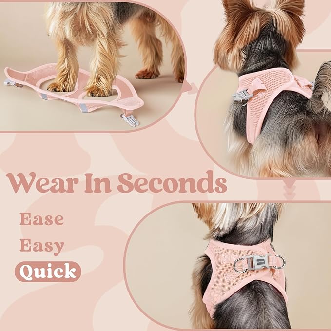 rabbitgoo Step-in Small Dog Harness, Puppy Vest for Small Medium Sized Pet | Easy Put on and off, Lightweight, Soft, Breathable Quick-Dry Air Mesh for Comfortable Secure Walking, Pink XL - Image 5