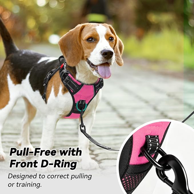 PoyPet No Pull Dog Harness Small with Front Clip & Neck Release Buckle | No Choke, Adjustable Vest, Reflective, Back Clip, Lockable, Soft Padded, Easy Control Handle for Walking Training, XS, Pink - Image 3