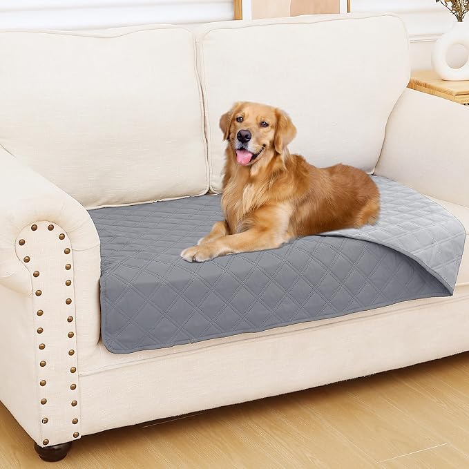Smiry Waterproof Reversible Pet Couch Covers for Dogs | Pet Friendly, Soft Fabric, Washable Sofa Furniture Protector for Dogs Cat Kids, Checkered (30"x53", Grey/Light Grey) by Smiry