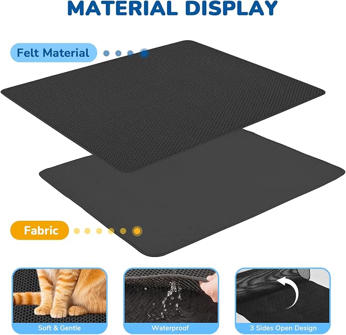 Cat Litter Mat 47" x 35", Washable Urine-Proof Non-Slip Black | Machine Washable, Upgraded Felt & Fabric Material Litter Mat for Fewer Creases, Hold 3-4 Litter Boxes, Soft on Paws - Image 4