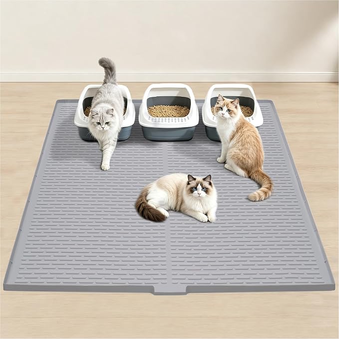 Cat Litter Box Mat, 47" x 35" Extra Large Silicone Cat Litter Mat | Waterproof & Washable Kitty Litter Catcher Matt, Soft on Paws Non-Slip Easy to Clean Reduces Litter Tracking for Indoor Cats by GOYJOY