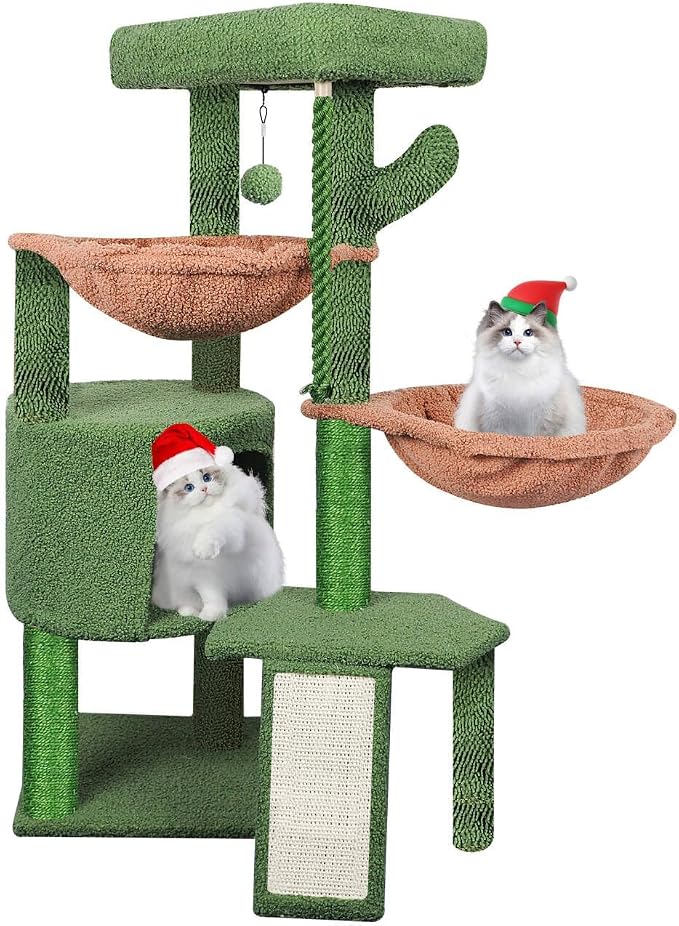 Wang Xin Three Layer Cat Tree with Cat Condo Scratch Pad and Two Hammocks,Green … by Unknown