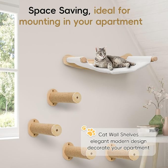 Cat Wall Hammock & Steps Set - Wall Mounted, 21 * 18 in for Large Cats - Screw-in Climbing Play Set - Image 7
