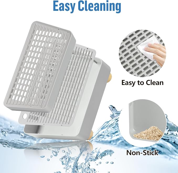 Extra Large 2 Steps Cat Litter Box Step Ramp, Cat Litter Catcher Mat with Wooden Feet, Filter Function, Cat's Pedal Stool for Self-Cleaning Litter, Suitable Kitten & Elderly Cats (Light Grey) - Image 5