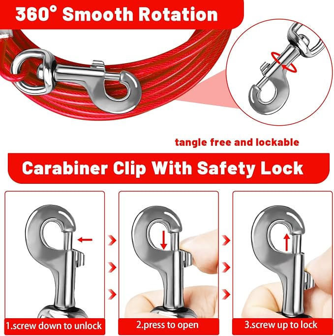 Dog Tie Out Cable, Dog Runner Cable | 10/15/20/25/30 FT Steel Cable with Sturdy Clips, Suitable for Yard Outdoor Use, Holds Large Dogs up to 165 Lbs - Image 2