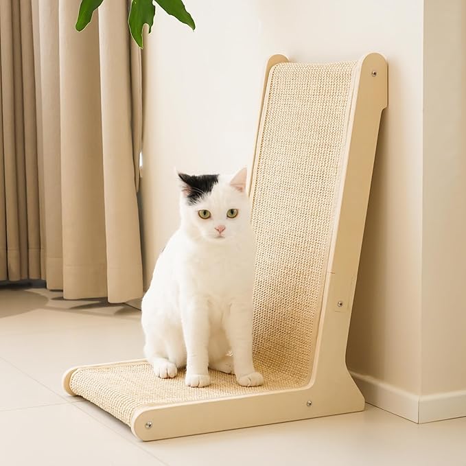 PETKARAY 105° Sisal Cat Scratcher, Sisal Scratch Pad for Indoor Cats, L Shape Kitten Scratching Board, Sturdy Floor Mounted Scratcher with Catnip by PETKARAY