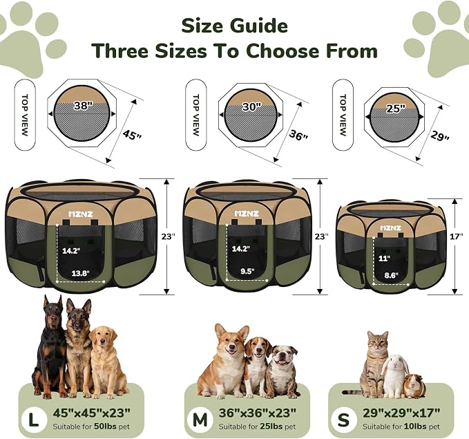Dog Cat Small Animal Puppy Playpen Crate, Small, Olive Green | Portable Pop Up Pet Cage Enclosure Tent Kennel Indoor Outdoor with Carrying Case, No Assembly, Camping Use - Image 2
