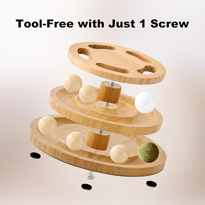 ZOMISIA Cat Ball Track Toy with Puzzle Top, Wooden Cat Toys for Indoor Cats | Interactive Spinning Balls, Large Cat Ball Tower for Kitten Exercise Mental Stimulation Self Play Home Enrichment - Image 6