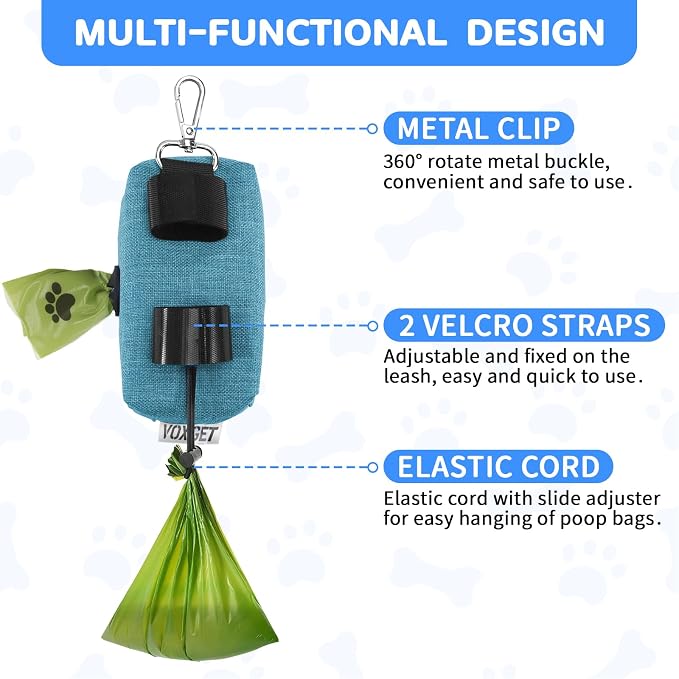 Dog Poop Bag Holder with Treat Pouch, 2 Zipper Pockets & Leash Clip | Waste Bag Dispenser with 1 Roll Poop Bags, Quick Access Treat Storage, Hands-Free Design for Dog Walking, Training & Travel - Image 2