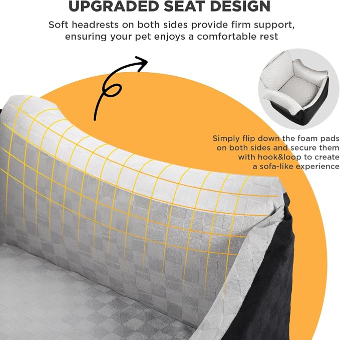 BONTHEE Elevated Dog Car Seat for Small Medium Dogs Under 30 lbs, Memory Foam Elevated Booster Seat with Headrests Support, Travel-Safe Car Bed with Detachable Washable Cover & Safety Belt - Image 4