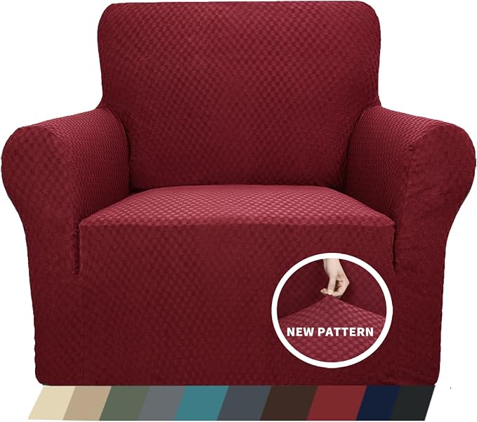 ZNSAYOTX 1 Piece Jacquard Chair Slipcovers for Living Room High Stretch Chair Covers with Arms Anti Slip Pets Friendly Couch Sofa Armchair Cover Furniture Protector (Chair, Wine Red) - Image 8