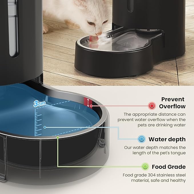 CZPET 2.5 Gallon Dog Water Bowl Dispenser with Filter (9.5L,Black) | With Stainless Steel Bowl Gravity Waterer, Large Capacity and Drinking Area Noise-Free for Pets - Image 6