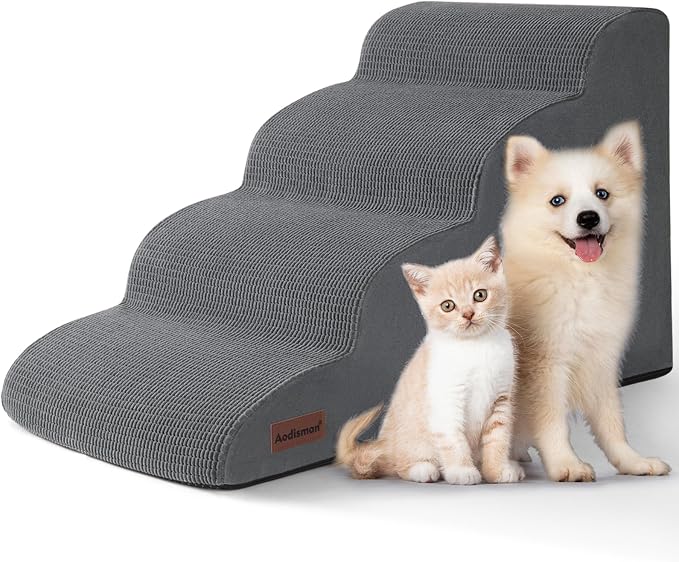 Aodisman Dog Steps for Bed or Couch,4-Step Pet Stairs Ramp for Small Dogs | 17.4" H Indoor Non-Slip Dog Stairs Help Senior Dogs,Short-Legged Breeds,Puppies and Cats to Reach Beds and Chairs,Grey by AODISMAN