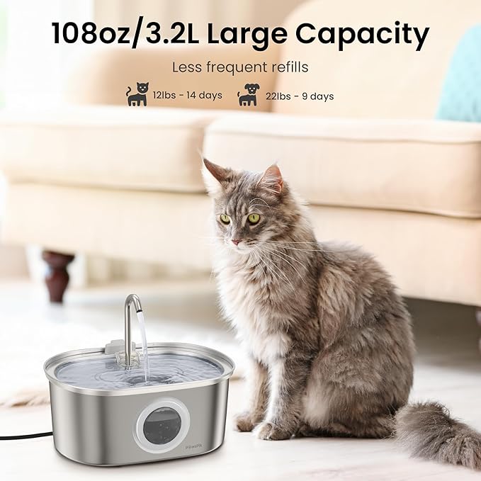 PawsPik SS-01 Stainless Steel Faucet-Design Cat Fountain 108.2 oz - Image 3