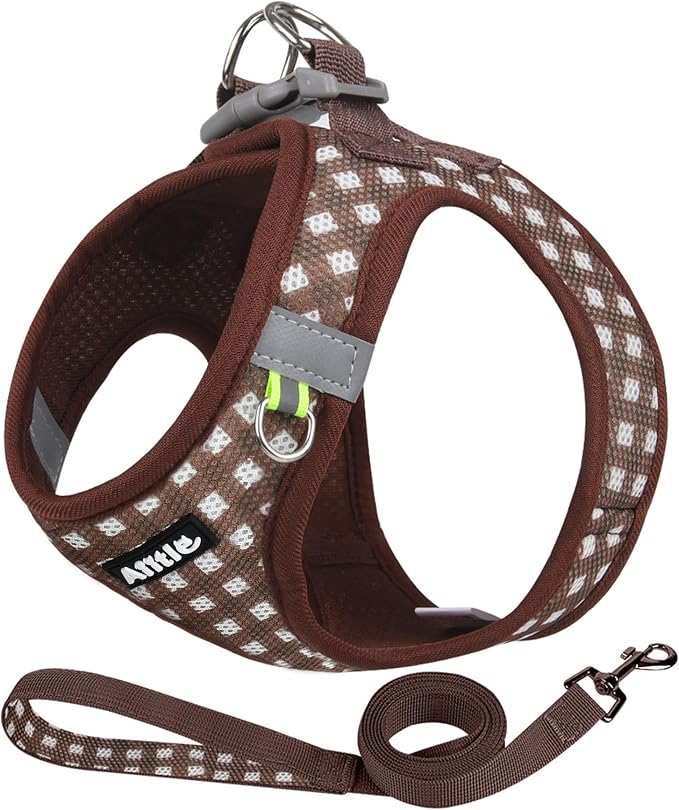 AIITLE Step in Medium Dog Harness and Leash Set, Pet Vest, Chocolate M | Breathable Mesh, Adjustable Fit, No-Pull Reflective Design, Escape Proof, for Small-Medium Dogs, Outdoor Walking, Running by AIITLE-FORPETSBETTERLIFE