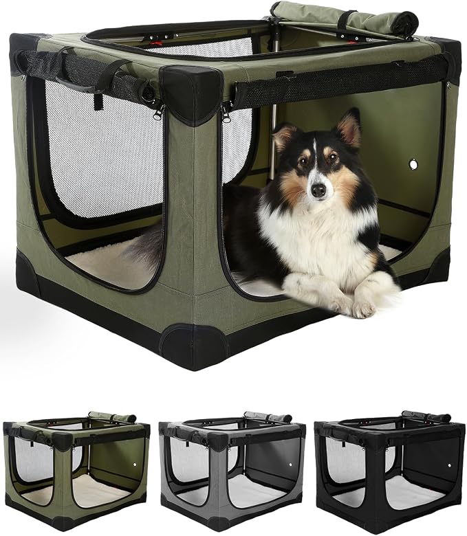 Veraste 24" Soft Collapsible Travel Dog Crate for Small Medium Pets,Green | 4-Door Foldable Travel Crate,breathable mesh, foldable with storage bag by Veraste