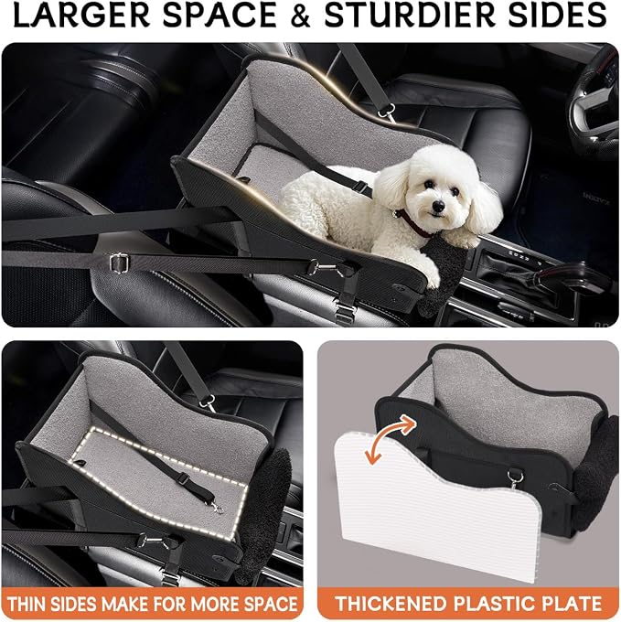 TKYZ Center Console Dog Car Seat for Small Dogs,for Car/SUV/Small Truck | Soft Pillow,Double fixation,Scratch-Resistant Fabric,Pet Booster with Safety Belt,Puppy Car Seat for Small Dogs 0-11 lbs - Image 7