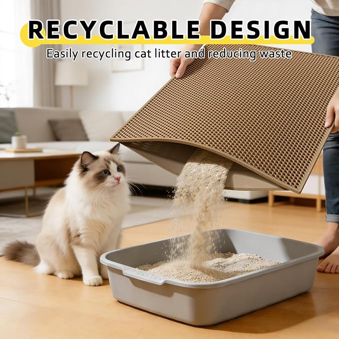 Cat Litter Mat, 30"x24", Waterproof, Easy to Clean (Brown-1Pack) | Double-Layer Honeycomb for Effective Litter Trapping, Premium Durable EVA, Non-Slip, Paw-Friendly Soft Surface - Image 5