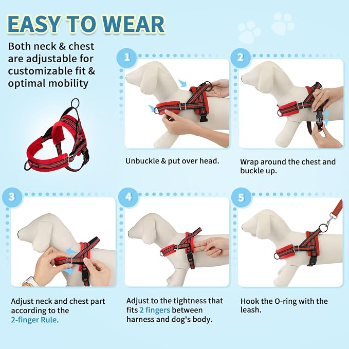SlowTon No Pull Small Dog Harness and Leash Set with Front Clip | Soft Padded, Neck & Chest Adjustable, Lightweight, Anti-Twist, Puppy Vest Harness Pet Lead Combo for Small Medium Dog, R XXS - Image 9