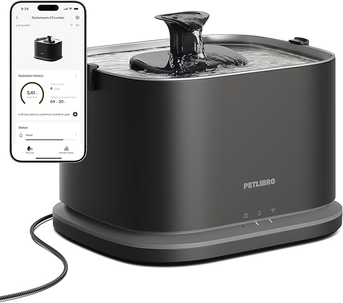 PETLIBRO Upgrade Cat Water Fountain Stainless Steel Tray, Dockstream 2 Cat Fountain Indoor, 3L/101oz Auto Cat Fountains for Drinking, App Monitoring Pet Water Fountain Dog, 5G WiFi Cat Water Dispenser by Unknown