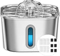 Cat Water Fountain Stainless Steel 74oz/2.2L with 6 Filters & 6 Sponges | Pet Water Dispenser-Indoor Cats Automatic Silent Fountains for Drinking-Metal Small Dog Watering Bowls-Gifts for Kitty Animal by PawPoll
