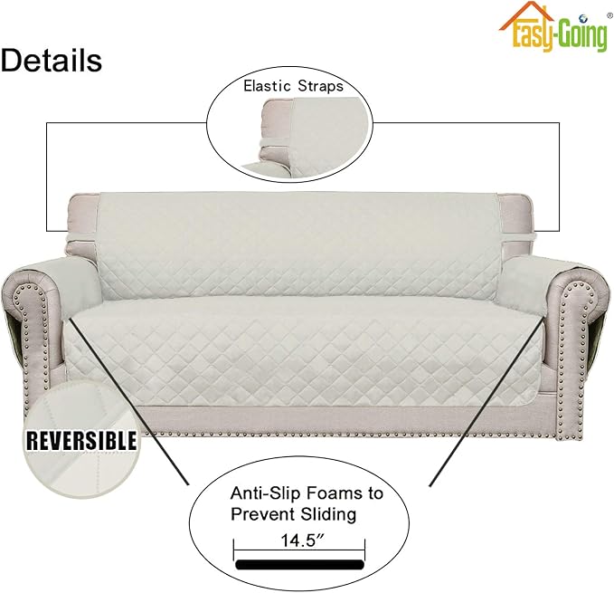 Easy-Going Reversible Oversized Couch Cover for 3 Cushion Couch Sofa Cover for Dogs Water Resistant Furniture Protector Cover with Foam Sticks for Pet (Oversized Sofa, Ivory/Ivory) | Machine Washable Slipcover For Dogs, Water Resistant Furniture Mat Fo... - Image 3