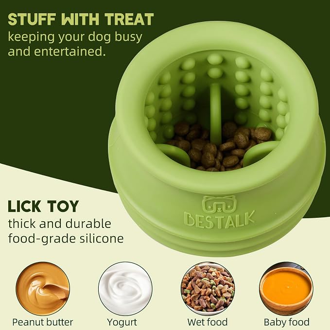 Dog Enrichment Treat Toy, Long-Lasting Wobbly Interactive Freeze Lick Toys for Dogs, Stuffable Puzzle Feeder Toy for Boredom, Silicone Treat Dispensing Chew Toy (Green,S) - Image 3