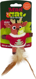 Mad Cat Ugly Sweater Stuffer Reindeer Catnip Refillable Soft Plush Cat Toy | Holiday design with fun sound effects, reload the pouch with fresh herb to keep play sessions exciting for felines daily by Unknown