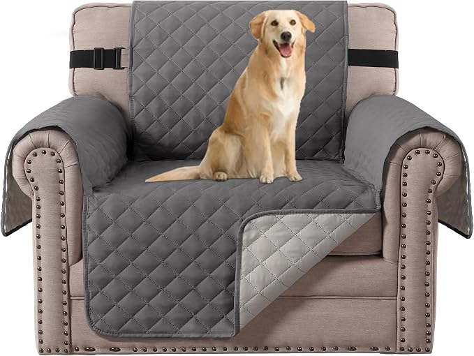 H.VERSAILTEX Chair Slipcover Reversible Chair Cover Water Resistant Washable Chair Cover Non-Slip Fabric Furniture Protector with Elastic Strap for Pets(Armchair, Charcoal Grey) by HVERSAILTEX