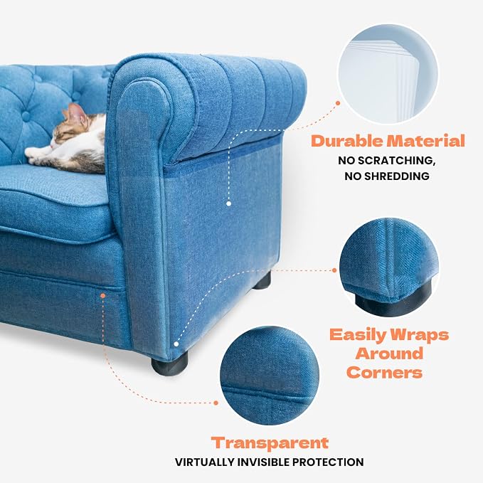 Cat Scratch Couch Protector - 10XL Sheets, Clear (Almost Invisible), Extra Durable, Easy to Customize, Residue-Free Furniture Protector - Image 3