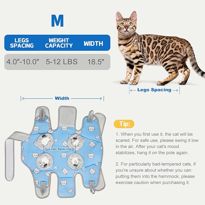 Supet Cat Grooming Hammock Harness for Nail Trimming, Kitten Care Sling | Small Dog Hanging Sling for Nail Clipping, Pet Restraint Holder for Medicine, Ear & Teeth Cleaning, Eye Care (BlueCat M) - Image 5