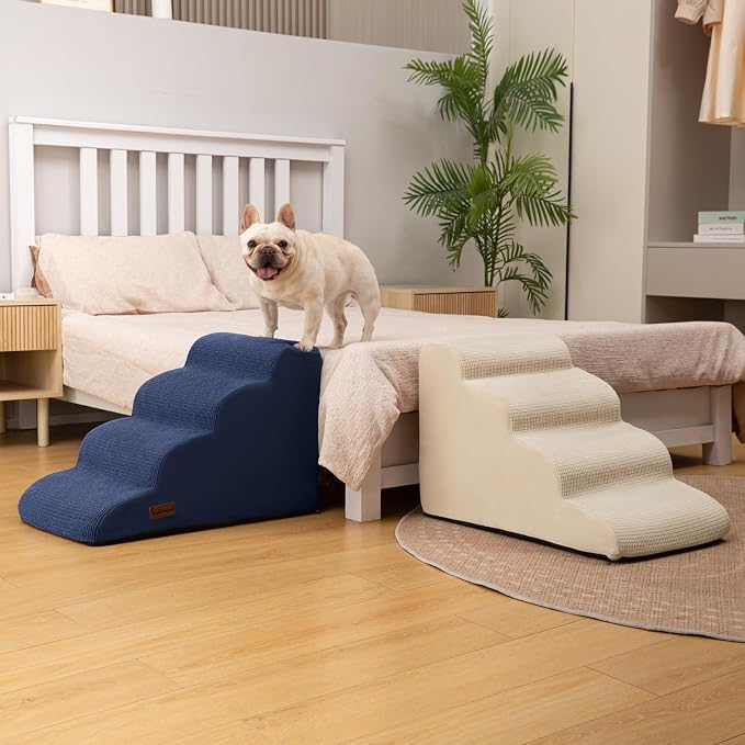 Aodisman Dog Steps for Bed or Couch,4-Step Pet Stairs Ramp for Small Dogs | 17.4" H Indoor Non-Slip Dog Stairs Help Senior Dogs,Short-Legged Breeds,Puppies and Cats to Reach Beds and Chairs,Grey,Blue - Image 7