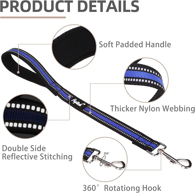PUPTECK Reflective Short Dog Leashes 3 Pack for Walking and Training | Heavy Duty Clip with Soft Padded Handle for Medium Large Dogs Traffic Control - Image 3