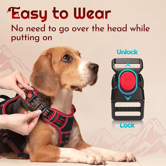 Eagloo Dog Harness No Pull for Large Dogs, Easy On & Off with 3 Buckles | No Choke with Front Clip, Adjustable Fit, MOLLE System, Reflective Vest, Easy Control for Walking, Black & Red, Large - Image 2