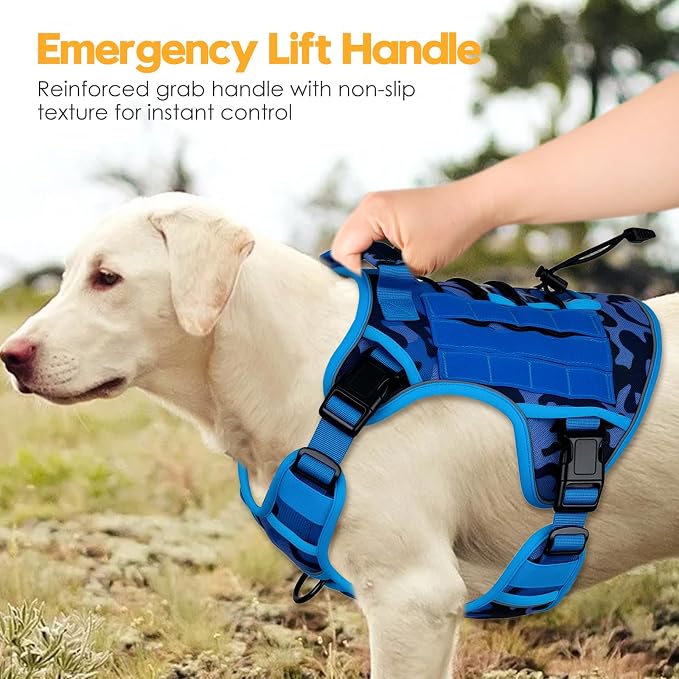 Heavy-Duty Tactical Dog Harness for Large Dogs, No Pull Adjustable Reflective Pet Vest with Molle System, K9 Military-Grade Control for Service Training, Outdoor & 10+ Breeds, Blue Camo, Large - Image 8