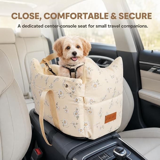 Center Console Dog Car Seat Safe Travel for Small Dogs Under 15 lbs | Detachable Washable Pet Carrier with Storage Pockets & Safety Leash,Yellow - Image 3
