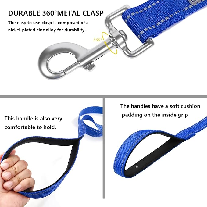 6 FT Basic Dog Leash for Medium Dogs,Padded Handle,Blue | Padded Handle,Metal D-Ring,Heavy Duty Nylon Webbing, for Walking & Training - Image 4