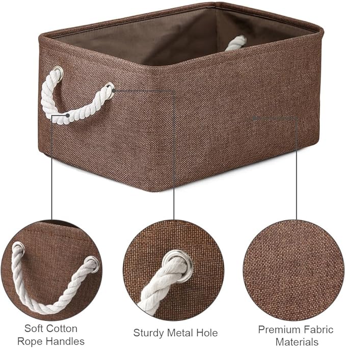 TheWarmHome Decorative Basket Rectangular Fabric Storage Bin Organizer Basket with Handles for Clothes Storage (Brown,Large-3Pack,15.7L*11.8W*8.3H) - Image 7